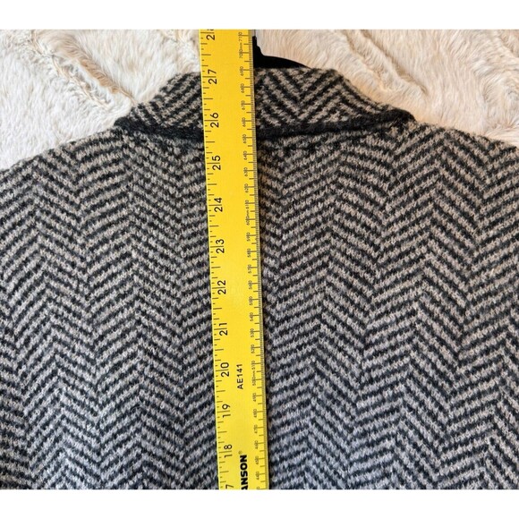 ZARA Sweater Cardigan Small Herringbone Dark Brown Black‎ Open Front Black Trim - Picture 8 of 9